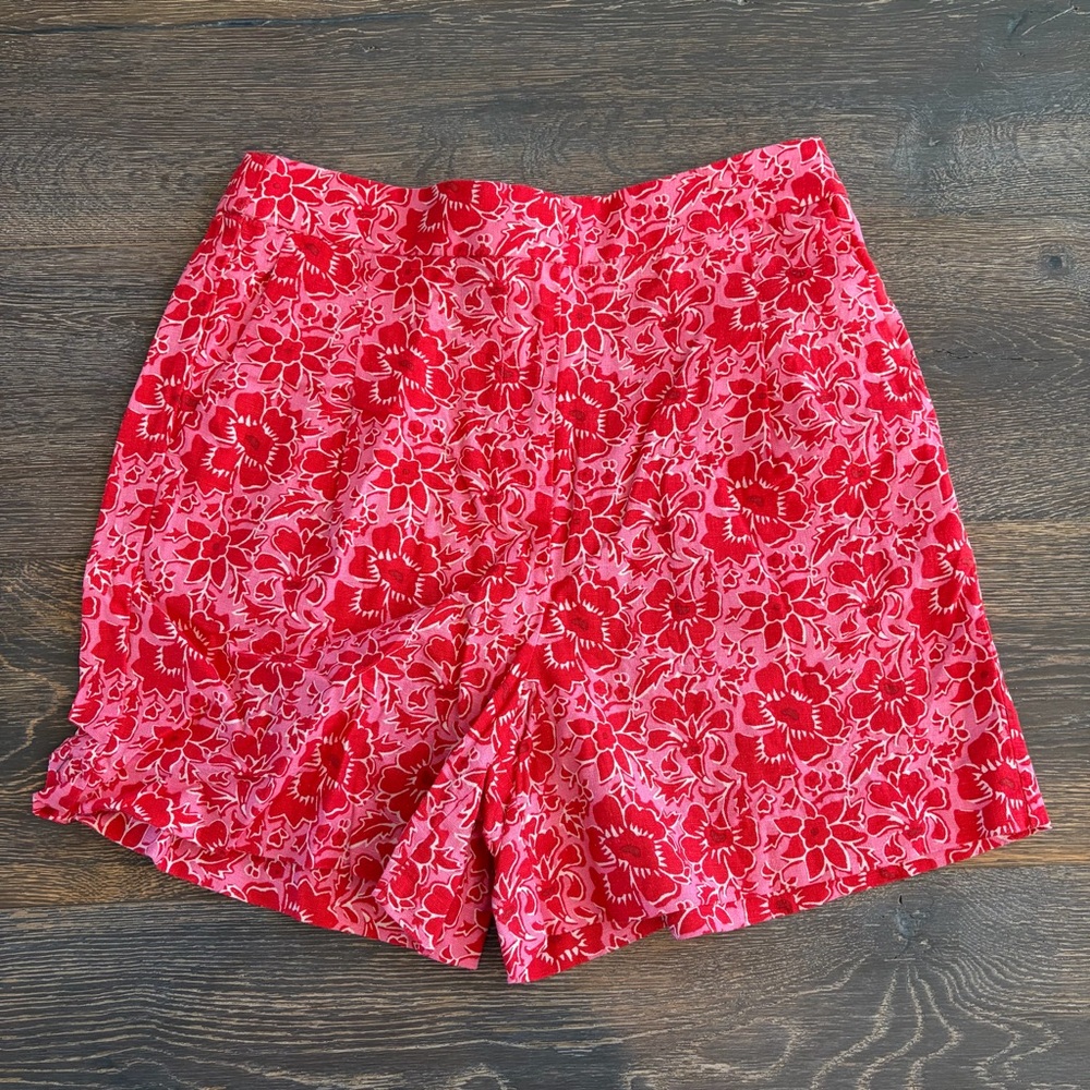 J. Crew Red and Pink Floral High-Waist Women's Shorts